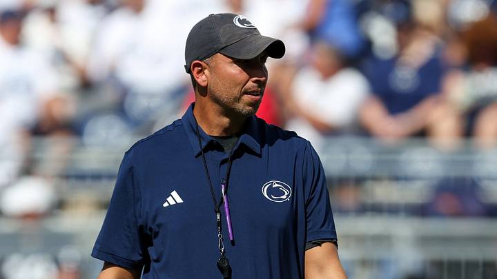 Penn State Nittany Lions head coach Matt Campbell walks on the field during a warmup prior to the game against the Marshall Thundering Herd. 