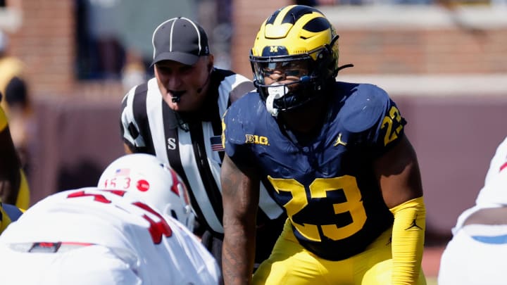 Sep 23, 2023; Ann Arbor, Michigan, USA; Michigan Wolverines linebacker Michael Barrett (23) against the Rutgers Scarlet Knights at Michigan Stadium. Mandatory Credit: Rick Osentoski-USA TODAY Sports Sep 23, 2023; Ann Arbor, Michigan, USA; Michigan Wolverines linebacker Michael Barrett (23) against the Rutgers Scarlet Knights at Michigan Stadium. Mandatory Credit: Rick Osentoski-USA TODAY Sports