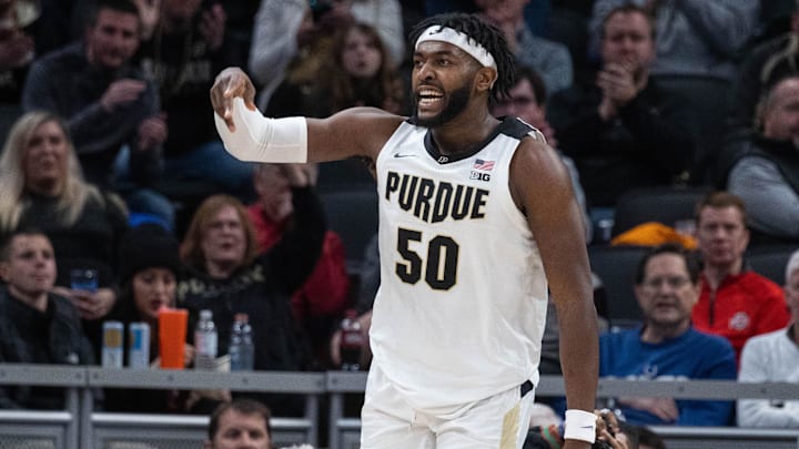 Purdue Boilermakers forward Trevion Williams (50) celebrates a made basket 