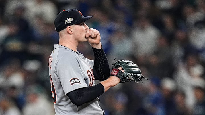 Tigers pitcher Tarik Skubal gets ready to pitch against Mariners during the third inning of ALDS Game 5 at T-Mobile Park in Seattle on Friday, Oct. 10, 2025.