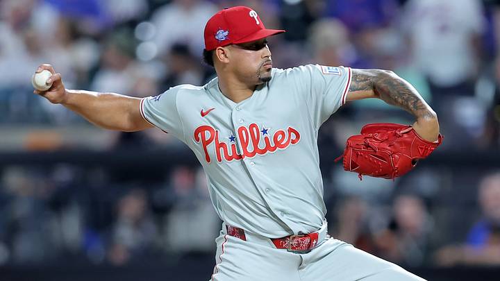 Jun 26, 2026; New York City, New York, USA; Philadelphia Phillies pitcher Jhoan Duran (59) pitches against the New York Mets during the ninth inning at Citi Field.