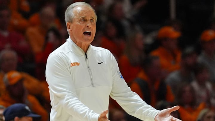 Tennessee coach Rick Barnes yells during a NCAA basketball game between the Tennessee Volunteers and Auburn Tigers at Thompson-Boling Arena at Food City Center in Knoxville, Tenn., on Jan. 31, 2026. Tennessee coach Rick Barnes yells during a NCAA basketball game between the Tennessee Volunteers and Auburn Tigers at Thompson-Boling Arena at Food City Center in Knoxville, Tenn., on Jan. 31, 2026.