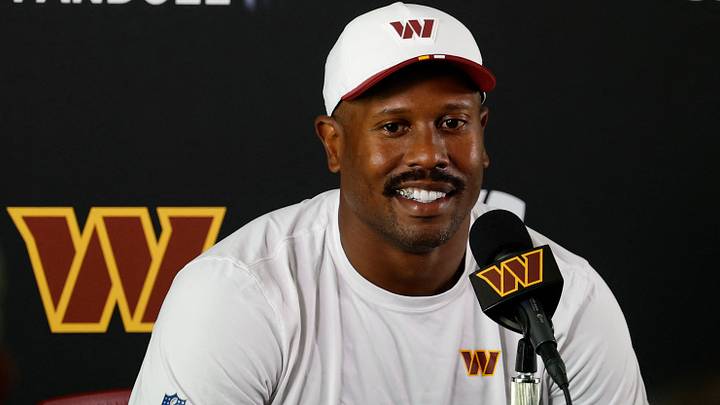 Washington Commanders outside linebacker Von Miller speaks with the media after practice on day two of training camp. Washington Commanders outside linebacker Von Miller speaks with the media after practice on day two of training camp.