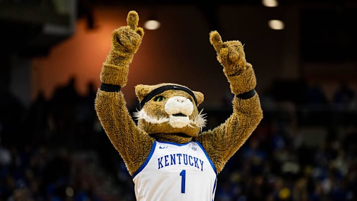 The Wildcats' mascot played to the crowd during Kentucky basketball's Blue-White scrimmage tipped off at Northern Kentucky University on Saturday, Oct. 21, 2023. The Wildcats' mascot played to the crowd during Kentucky basketball's Blue-White scrimmage tipped off at Northern Kentucky University on Saturday, Oct. 21, 2023.