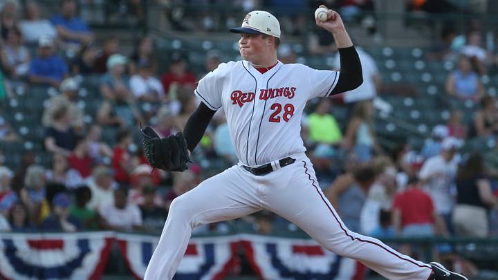 Rochester starting pitcher Jackson Kent deals to Lehigh Valley in the second inning during their game against Lehigh Valley on Friday, July 3, 2026, at ESL Ballpark in Rochester. Rochester starting pitcher Jackson Kent deals to Lehigh Valley in the second inning during their game against Lehigh Valley on Friday, July 3, 2026, at ESL Ballpark in Rochester.