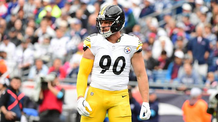 Sep 20, 2026; Foxborough, Massachusetts, USA; Pittsburgh Steelers linebacker T.J. Watt (90) reacts in the first half against the New England Patriots at Gillette Stadium. Mandatory Credit: Bob DeChiara-Imagn Images Sep 20, 2026; Foxborough, Massachusetts, USA; Pittsburgh Steelers linebacker T.J. Watt (90) reacts in the first half against the New England Patriots at Gillette Stadium. Mandatory Credit: Bob DeChiara-Imagn Images