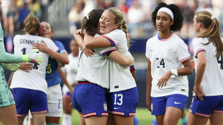 The USWNT earned a 2–0 victory over Brazil on Saturday in Los Angeles.