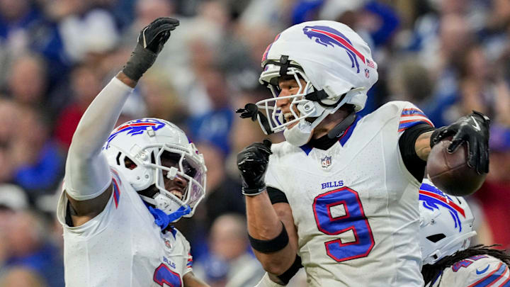 Buffalo Bills safety Taylor Rapp (9) celebrates after making an interception 