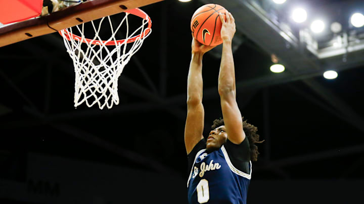 St. John Bosco's (Calif.) Brandon McCoy Jr. dunks the ball as the Braves take on the Central Bulldogs during the 39th Annual Bass Pro Shops Tournament of Champions at Great Southern Bank Arena on Thursday, Jan. 11, 2024.