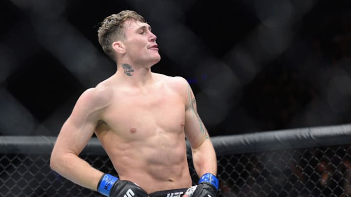 Oct 21, 2017; Gdansk, Poland; Darren Till (blue gloves) defeats Donald Cerrone (red gloves) during UFC Fight Night at Ergo Arena. Mandatory Credit: Per Haljestam-Imagn Images