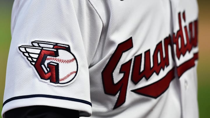 Apr 15, 2022; Cleveland, Ohio, USA; A detail of the uniform of Cleveland Guardians left fielder Steven Kwan during the game between the Cleveland Guardians and the San Francisco Giants at Progressive Field. Mandatory Credit: Ken Blaze-Imagn Images Apr 15, 2022; Cleveland, Ohio, USA; A detail of the uniform of Cleveland Guardians left fielder Steven Kwan during the game between the Cleveland Guardians and the San Francisco Giants at Progressive Field. Mandatory Credit: Ken Blaze-Imagn Images