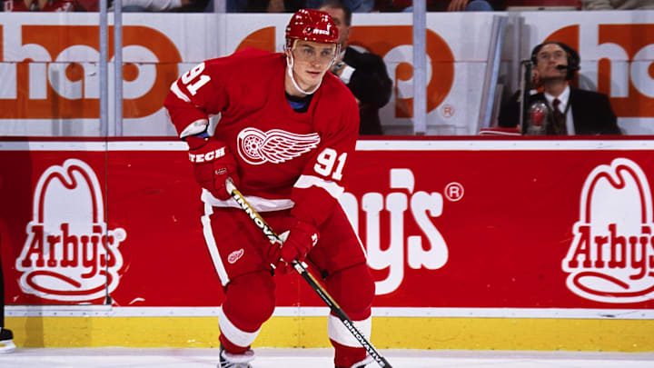 Unknown Date, 2002; Detroit, MI, USA; FILE PHOTO; Detroit Red Wings center Sergei Fedorov (91) in action against the San Jose Sharks at Joe Louis Arena. Mandatory Credit: Lou Capozzola-USA TODAY NETWORK