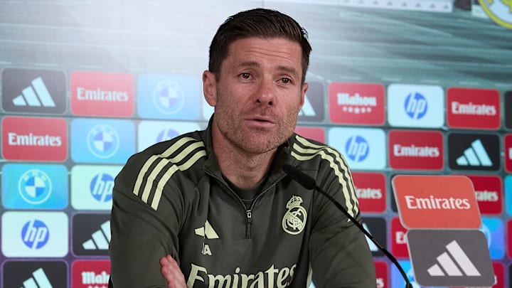 Xabi Alonso, the head coach of Real Madrid CF, attends a...