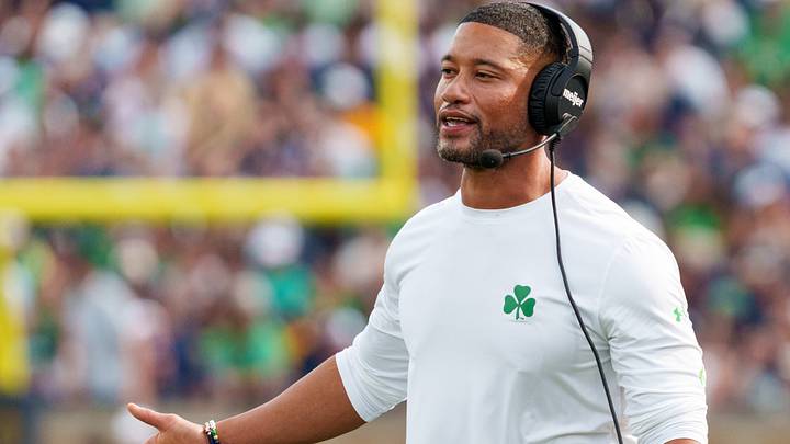 Notre Dame head coach Marcus Freeman during a NCAA football game against Rice at Notre Dame Stadium on Saturday, Sept. 12, 2026, in South Bend. Notre Dame head coach Marcus Freeman during a NCAA football game against Rice at Notre Dame Stadium on Saturday, Sept. 12, 2026, in South Bend.