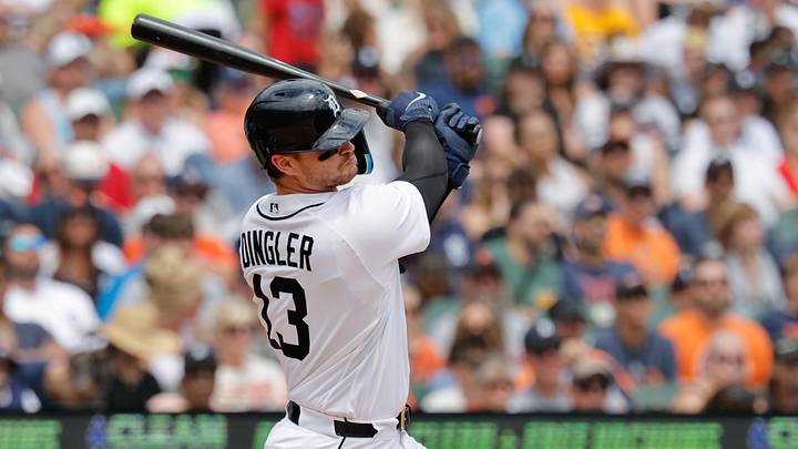 Jun 20, 2026; Detroit, Michigan, USA; Detroit Tigers catcher Dillon Dingler (13) hits an RBI single in the fifth inning against the Chicago White Sox at Comerica Park. Mandatory Credit: Rick Osentoski-Imagn Images Jun 20, 2026; Detroit, Michigan, USA; Detroit Tigers catcher Dillon Dingler (13) hits an RBI single in the fifth inning against the Chicago White Sox at Comerica Park. Mandatory Credit: Rick Osentoski-Imagn Images