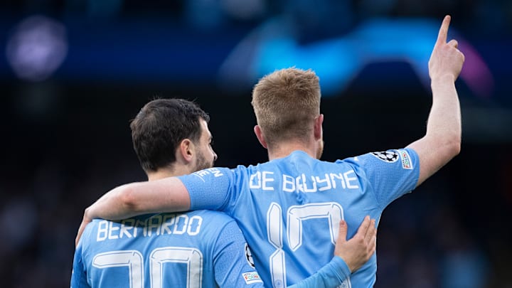 Kevin De Bruyne, Bernardo Silva celebrando un gol en Champions Kevin De Bruyne, Bernardo Silva celebrando un gol en Champions