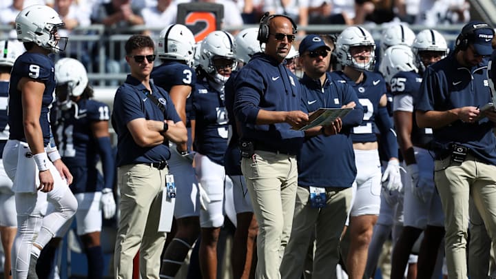 Penn State coach James Franklin looks on from the sideline during the second quarter against the UCLA Bruins at Beaver Stadium.