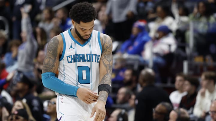 Jan 3, 2025; Detroit, Michigan, USA; Charlotte Hornets forward Miles Bridges (0) walks off the court after a game against the Detroit Pistons at Little Caesars Arena. Mandatory Credit: Rick Osentoski-Imagn Images Jan 3, 2025; Detroit, Michigan, USA; Charlotte Hornets forward Miles Bridges (0) walks off the court after a game against the Detroit Pistons at Little Caesars Arena. Mandatory Credit: Rick Osentoski-Imagn Images