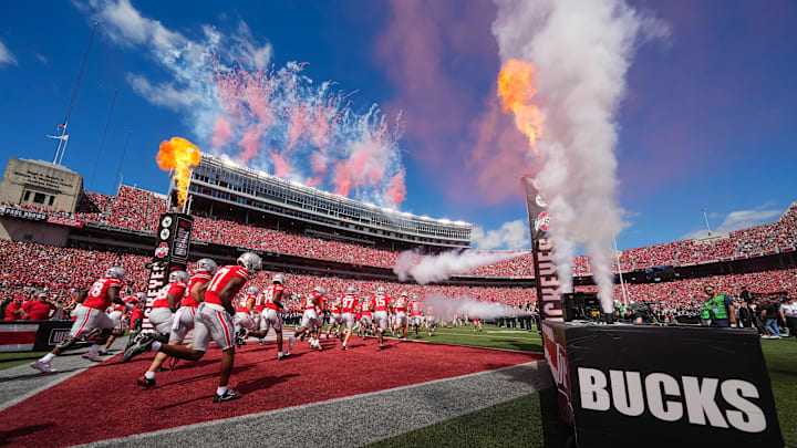 The Ohio State Buckeyes take the field against the Texas Longhorns at Ohio Stadium