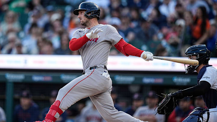 Boston Red Sox third baseman Alex Bregman (2) bats against Detroit Tigers during the first inning during the first inning at Comerica Park in Detroit on Wednesday, May 14, 2025. Boston Red Sox third baseman Alex Bregman (2) bats against Detroit Tigers during the first inning during the first inning at Comerica Park in Detroit on Wednesday, May 14, 2025.