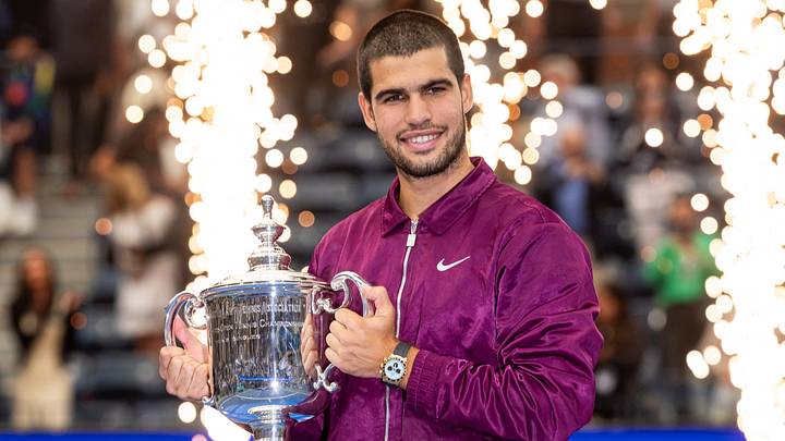 Sep 7, 2025; Flushing, NY, USA; Carlos Alcaraz with the US Open trophy after winning the final of men’s singles at Billie Jean King National Tennis Center. Mandatory Credit: Mike Frey-Imagn Images Sep 7, 2025; Flushing, NY, USA; Carlos Alcaraz with the US Open trophy after winning the final of men’s singles at Billie Jean King National Tennis Center. Mandatory Credit: Mike Frey-Imagn Images