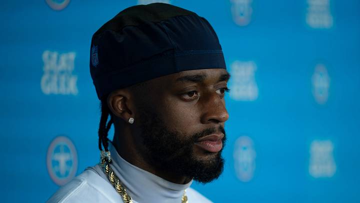 Tennessee Titans cornerback Cor’Dale Flott addresses the media on the second day of training camp practice at Vanderbilt Health Football Center Friday, July 30, 2026.