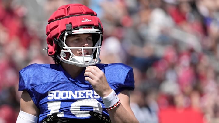 Oklahoma's John Mateer is pictured during the University of Oklahoma Sooners Crimson