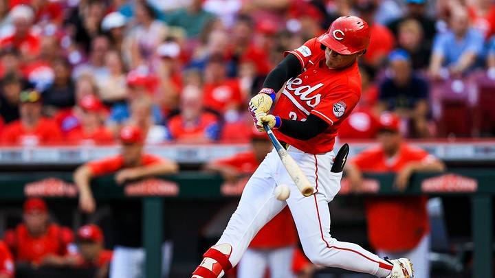 Jul 9, 2026; Cincinnati, Ohio, USA; Cincinnati Reds outfielder TJ Friedl (29) hits a single in the fifth inning against the Philadelphia Phillies at Great American Ball Park. Mandatory Credit: Katie Stratman-Imagn Images Jul 9, 2026; Cincinnati, Ohio, USA; Cincinnati Reds outfielder TJ Friedl (29) hits a single in the fifth inning against the Philadelphia Phillies at Great American Ball Park. Mandatory Credit: Katie Stratman-Imagn Images