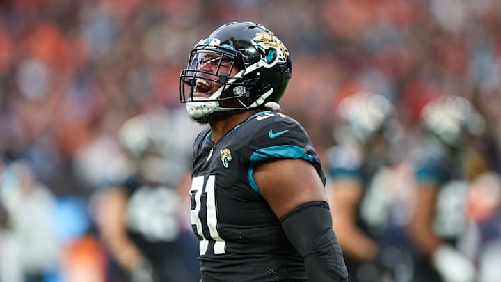Oct 30, 2022; London, United Kingdom, Jacksonville Jaguars defensive end Dawuane Smoot (91).