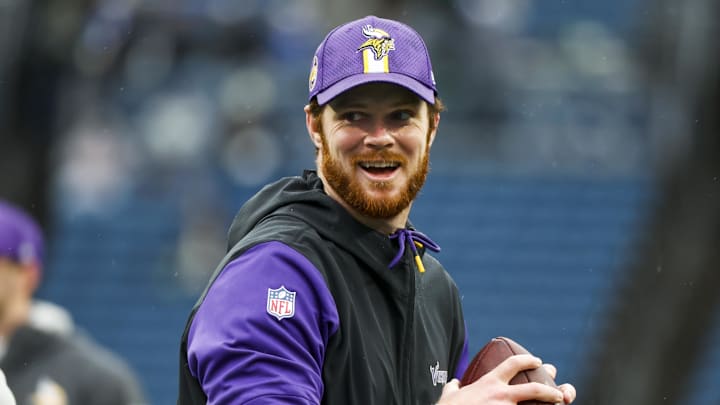 Minnesota Vikings quarterback Sam Darnold participates in pregame warmups against the Seattle Seahawks. Minnesota Vikings quarterback Sam Darnold participates in pregame warmups against the Seattle Seahawks.