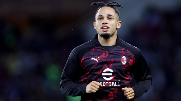 Noah Okafor of Ac Milan during warm up before the Serie A...