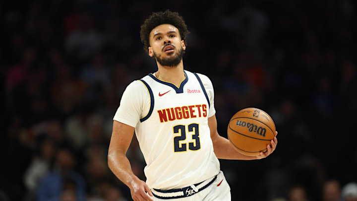 Mar 24, 2026; Phoenix, Arizona, USA; Denver Nuggets forward Cameron Johnson (23) against the Phoenix Suns at Mortgage Matchup Center. Mandatory Credit: Mark J. Rebilas-Imagn Images Mar 24, 2026; Phoenix, Arizona, USA; Denver Nuggets forward Cameron Johnson (23) against the Phoenix Suns at Mortgage Matchup Center. Mandatory Credit: Mark J. Rebilas-Imagn Images