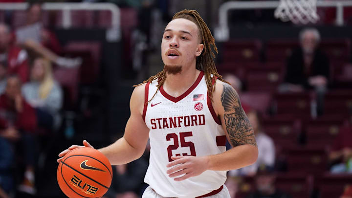 Dec 7, 2025; Stanford, California, USA; Stanford Cardinal guard Jeremy Dent-Smith (25) dribbles upcourt against the UNLV Runnin' Rebels in the first half at Maples Pavilion. Mandatory Credit: David Gonzales-Imagn Images Dec 7, 2025; Stanford, California, USA; Stanford Cardinal guard Jeremy Dent-Smith (25) dribbles upcourt against the UNLV Runnin' Rebels in the first half at Maples Pavilion. Mandatory Credit: David Gonzales-Imagn Images