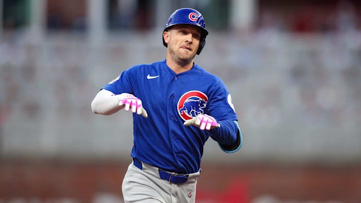 May 12, 2026; Atlanta, Georgia, USA; Chicago Cubs third baseman Alex Bregman (3) celebrates after a home run against the Atlanta Braves in the fourth inning at Truist Park. Mandatory Credit: Brett Davis-Imagn Images