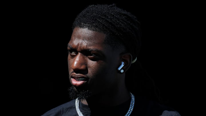 Jacksonville Jaguars wide receiver Brian Thomas Jr. (7) walks on the field before an NFL football matchup, Sunday, Oct. 12, 2025, at EverBank Stadium in Jacksonville, Fla. The Seahawks defeated the Jaguars 20-12.