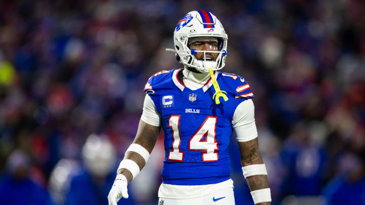 Jan 21, 2024; Orchard Park, New York, USA; Buffalo Bills wide receiver Stefon Diggs (14) against the