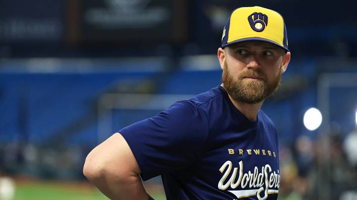 Oct 28, 2026; St. Petersburg, Florida, USA; Milwaukee Brewers first baseman Jake Bauers (9) looks on before game five of the 2026 World Series against the Tampa Bay Rays at Tropicana Field. Mandatory Credit: Kim Klement Neitzel-Imagn Images Oct 28, 2026; St. Petersburg, Florida, USA; Milwaukee Brewers first baseman Jake Bauers (9) looks on before game five of the 2026 World Series against the Tampa Bay Rays at Tropicana Field. Mandatory Credit: Kim Klement Neitzel-Imagn Images