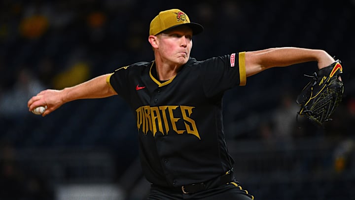 May 1, 2026; Pittsburgh, Pennsylvania, USA; Pittsburgh Pirates starting pitcher Mitch Keller (23) delivers a pitch against the Cincinnati Reds during the first inning at PNC Park. Mandatory Credit: Justin Berl-Imagn Images