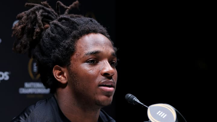 Jan 17, 2026; Miami Gardens, FL, USA; Miami Hurricanes wide receiver Malachi Toney (10) talks to the media during media day for the 2025 College Football Playoff National Championship at Miami Beach Convention Center. Mandatory Credit: Sam Navarro-Imagn Images