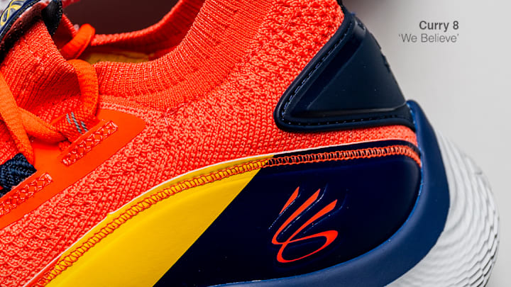 A detailed look at the Curry 8 'We Believe' colorway.