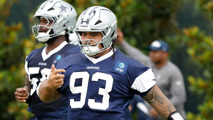Dallas Cowboys defensive tackle Jay Toia goes through a drill during practice at the Ford Center at The Star Dallas Cowboys defensive tackle Jay Toia goes through a drill during practice at the Ford Center at The Star