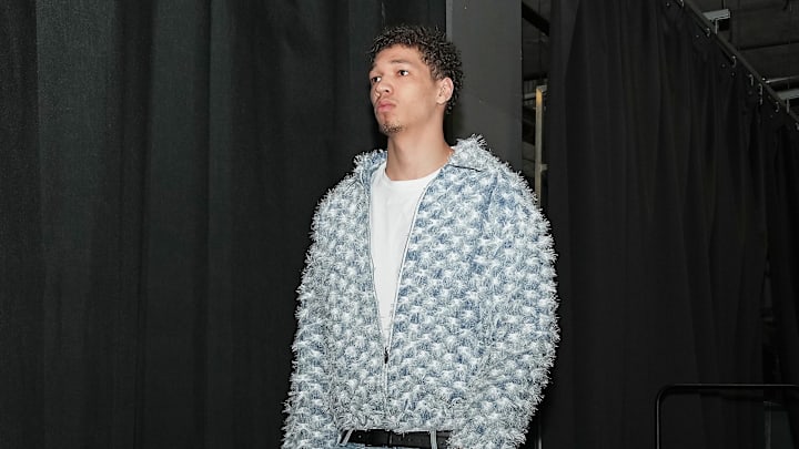 Apr 9, 2025; Toronto, Ontario, CAN; Charlotte Hornets forward Tidjane Salaun (31) arrives at the Scotiabank Arena before a game against the Toronto Raptors. Mandatory Credit: Nick Turchiaro-Imagn Images