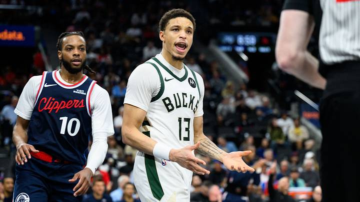 Mar 23, 2026; Inglewood, California, USA; Milwaukee Bucks guard Ryan Rollins (13) reacts during the second half against the Los Angeles Clippers at Intuit Dome. Mandatory Credit: William Liang-Imagn Images Mar 23, 2026; Inglewood, California, USA; Milwaukee Bucks guard Ryan Rollins (13) reacts during the second half against the Los Angeles Clippers at Intuit Dome. Mandatory Credit: William Liang-Imagn Images