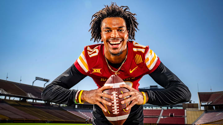 Darien Porter stands for a photo during Iowa State Football media day at Jack Trice Stadium in Ames, Friday, Aug. 2, 2024.