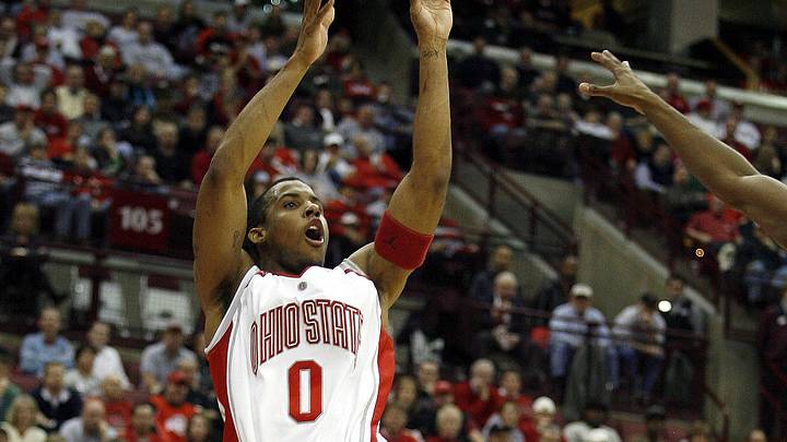 Jan  18, 2006; Columbus, OH, USA; Ohio State Buckeyes guard (0) JJ Sullinger shoots a fade away in the second half against the Wisconsin Badgers at Value City Arena. The Buckeyes beat the Badgers 77-67.  Mandatory Credit: Photo By Matthew Emmons- USA TODAY Sports Copyright © 2006 Matthew Emmons