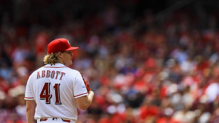 Jun 14, 2026; Cincinnati, Ohio, USA; Cincinnati Reds starting pitcher Andrew Abbott (41) pitches against the Arizona Diamondbacks in the third inning at Great American Ball Park. Mandatory Credit: Katie Stratman-Imagn Images