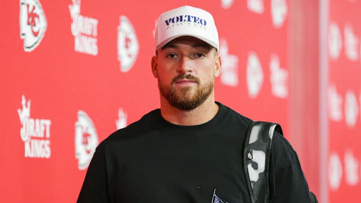 Kansas City Chiefs tight end Peyton Hendershot arrives prior to a game against the Cincinnati Bengals.
