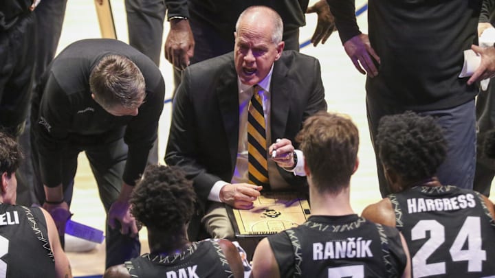 Jan 17, 2026; Morgantown, West Virginia, USA; Colorado Buffaloes head coach Tad Boyle talks to his team during a timeout during the second half against the West Virginia Mountaineers at Hope Coliseum. Mandatory Credit: Ben Queen-Imagn Images Jan 17, 2026; Morgantown, West Virginia, USA; Colorado Buffaloes head coach Tad Boyle talks to his team during a timeout during the second half against the West Virginia Mountaineers at Hope Coliseum. Mandatory Credit: Ben Queen-Imagn Images