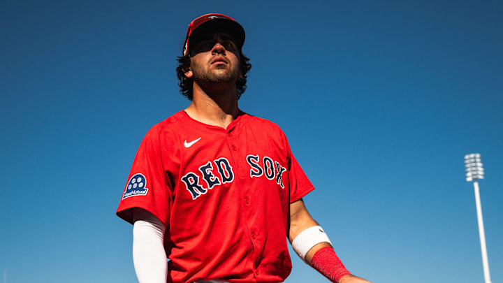 Red Sox prospect Marcelo Mayer gets ready for a spring training game in Fort Myers, Florida. Red Sox prospect Marcelo Mayer gets ready for a spring training game in Fort Myers, Florida.