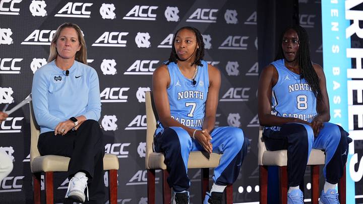Oct 6, 2026; Charlotte, NC, USA; North Carolina head coach Courtney Banghart, Nyla Brooks and Achol Akot answer questions from the media during the ACC Basketball Tip-Off in Charlotte, NC. Mandatory Credit: Jim Dedmon-Imagn Images Oct 6, 2026; Charlotte, NC, USA; North Carolina head coach Courtney Banghart, Nyla Brooks and Achol Akot answer questions from the media during the ACC Basketball Tip-Off in Charlotte, NC. Mandatory Credit: Jim Dedmon-Imagn Images